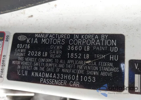 2017 Kia Rio Lx z USA, uszkodzony, nr VIN KNADM4A33H6011053